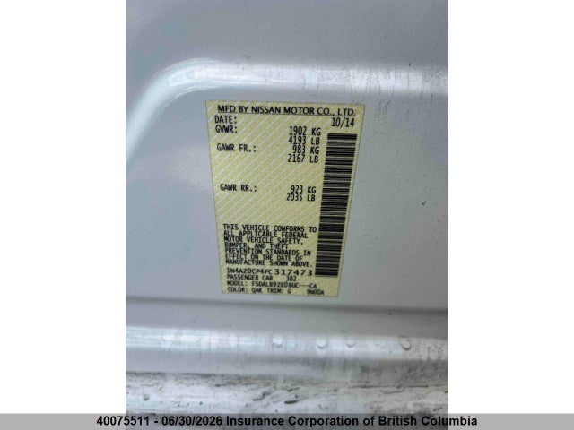 2015 Nissan Leaf მანქანა იყიდება აუქციონზე, vin: 1N4AZ0CP4FC317473, აუქციონის ნომერი: 40075511