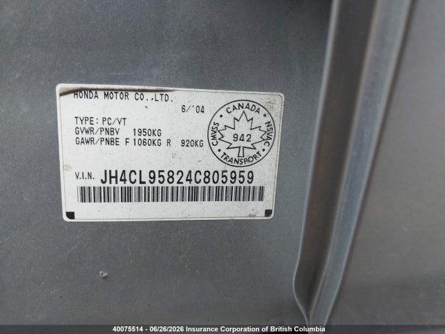 Aukcja sprzedaży 2004 Acura Tsx, vin: JH4CL95824C805959, numer aukcji: 40075514