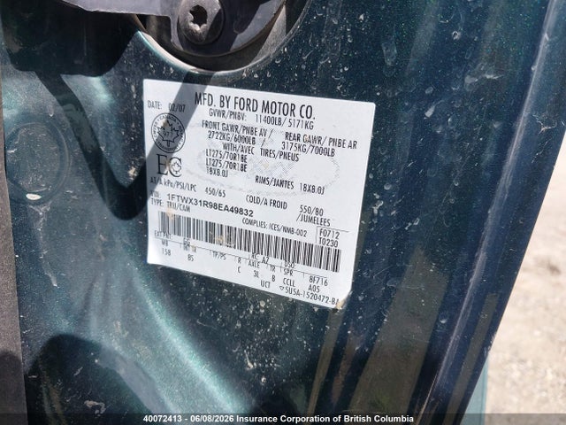 40072413 :رقم المزاد ، 1FTWX31R98EA49832 vin ، 2008 Ford F350 Srw Super Duty مزاد بيع