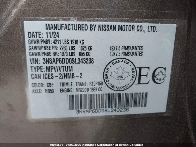 Aukcja sprzedaży 2025 Nissan Kicks, vin: 3N8AP6DD0SL343238, numer aukcji: 40075561