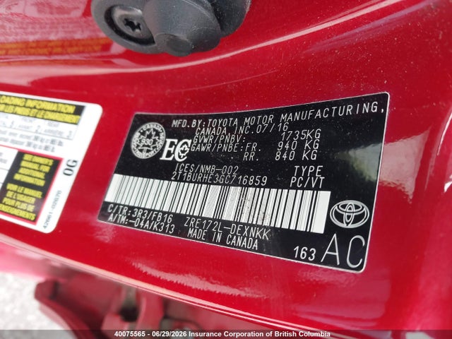 2016 Toyota Corolla L/le/le Pls/prm/s/s Pls მანქანა იყიდება აუქციონზე, vin: 2T1BURHE3GC716859, აუქციონის ნომერი: 40075565