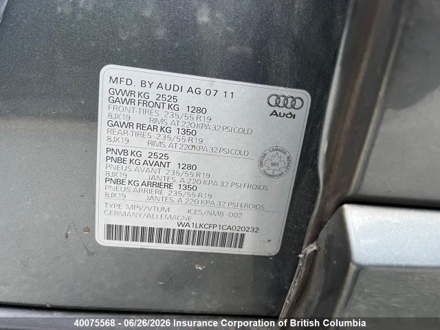 Aukcja sprzedaży 2012 Audi Q5, vin: WA1LKCFP1CA020232, numer aukcji: 40075568