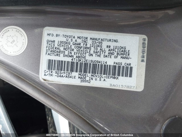 40075590 :رقم المزاد ، 4T1GK12E1SU094114 vin ، 1995 Toyota Camry مزاد بيع