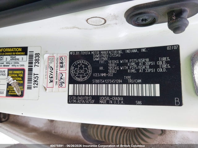 Aukcja sprzedaży 2007 Toyota Tundra Double Cab Sr5, vin: 5TBBT54127S451284, numer aukcji: 40075591
