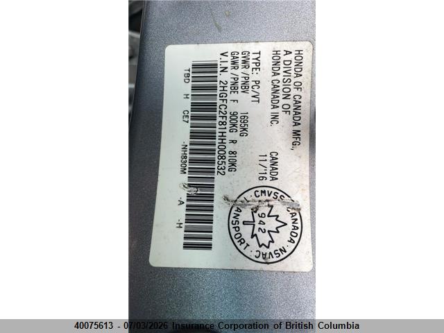 Aukcja sprzedaży 2017 Honda Civic, vin: 2HGFC2F81HH008532, numer aukcji: 40075613