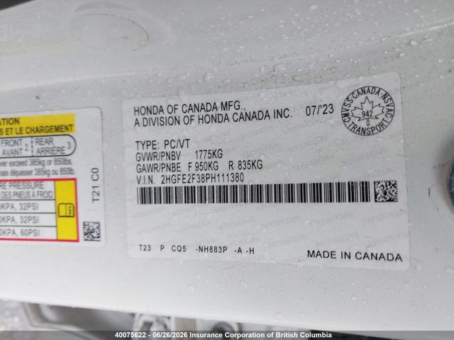 Honda Civic 2023 2HGFE2F38PH111380 Image 9