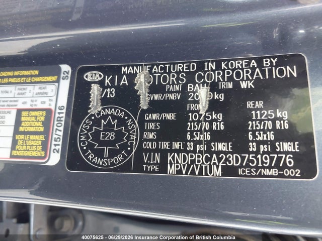 Aukcja sprzedaży 2013 Kia Sportage Lx, vin: KNDPBCA23D7519776, numer aukcji: 40075625