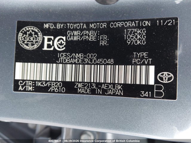 Toyota Corolla 2022 JTDBAMDE3NJ045048 Image 9