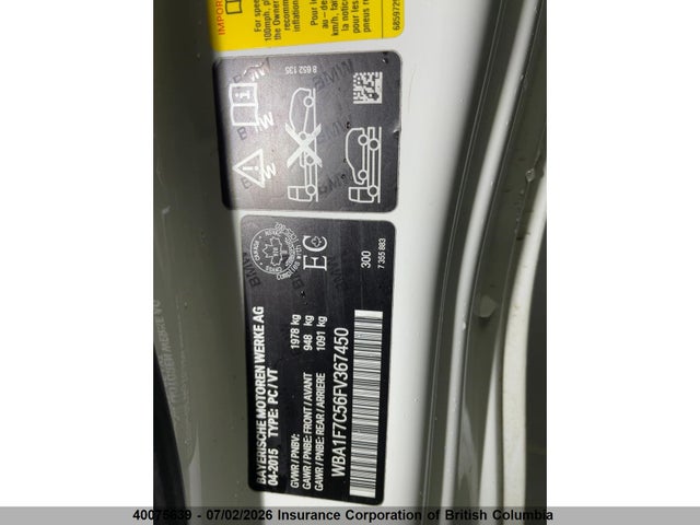 40075639 :رقم المزاد ، WBA1F7C56FV367450 vin ، 2015 Bmw 228i مزاد بيع