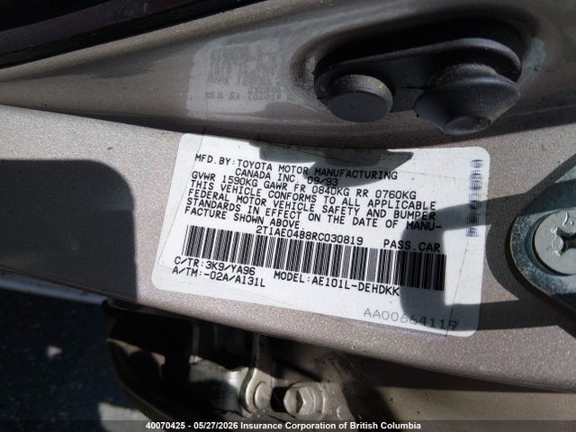 1994 Toyota Corolla მანქანა იყიდება აუქციონზე, vin: 2T1AE04B8RC030819, აუქციონის ნომერი: 40070425