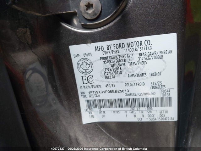 2006 Ford F350 Srw Super Duty მანქანა იყიდება აუქციონზე, vin: 1FTWX31P06EB25613, აუქციონის ნომერი: 40072327