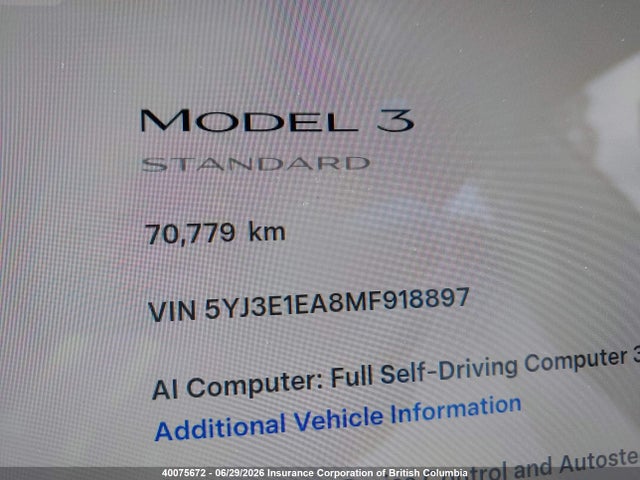 Aukcja sprzedaży 2021 Tesla Model 3 Standard Range/standard Range Plus, vin: 5YJ3E1EA8MF918897, numer aukcji: 40075672