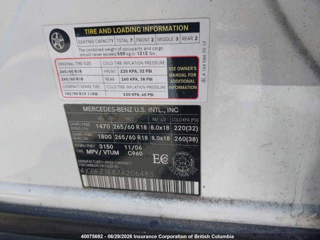 Aukcja sprzedaży 2007 Mercedes-benz Gl 450 4matic, vin: 4JGBF71E87A206483, numer aukcji: 40075692