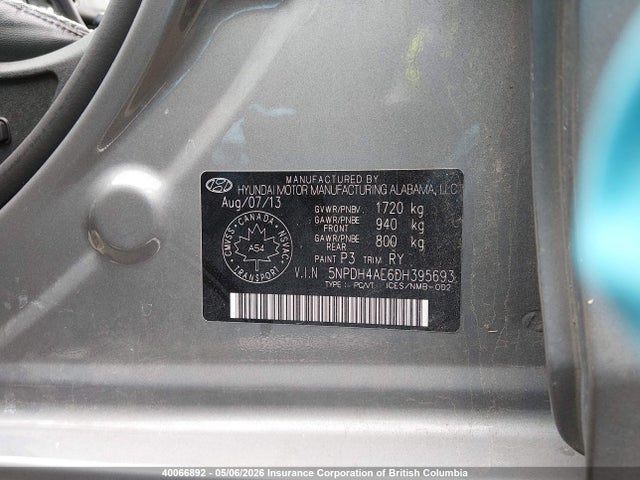 2013 Hyundai Elantra Gls/limited მანქანა იყიდება აუქციონზე, vin: 5NPDH4AE6DH395693, აუქციონის ნომერი: 40066892