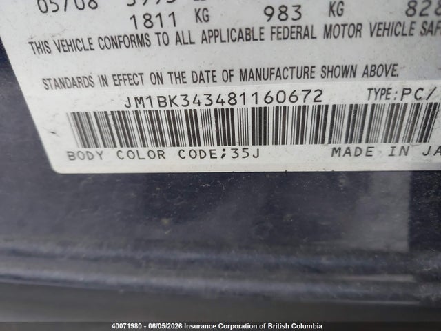 Aukcja sprzedaży 2008 Mazda 3 Hatchback, vin: JM1BK343481160672, numer aukcji: 40071980