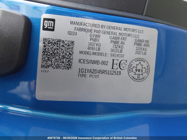40075728 :رقم المزاد ، 1G1YA2D45R5112519 vin ، 2024 Chevrolet Corvette Stingray 1lt مزاد بيع
