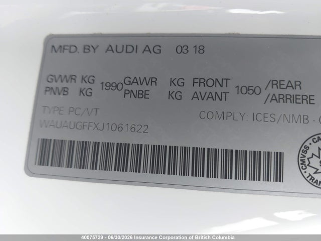 WAUAUGFFXJ1061622 Audi A3