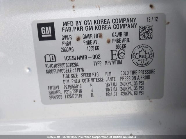 Aukcja sprzedaży 2013 Buick Encore, vin: KL4CJGSB0DB078204, numer aukcji: 40075740
