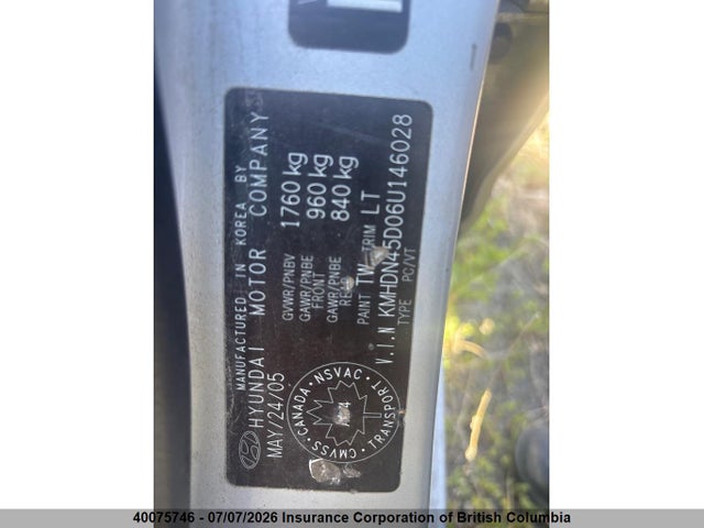 40075746 :رقم المزاد ، KMHDN45D06U146028 vin ، 2006 Hyundai Elantra Gls/gt/limited مزاد بيع