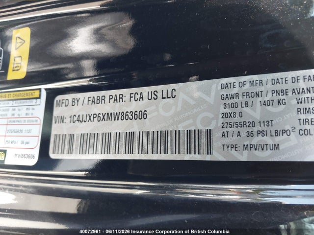Продажа на аукционе авто 2021 Jeep Wrangler Unlimited Sahara 4xe, vin: 1C4JJXP6XMW863606, номер лота: 40072961