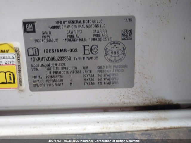 GMC Acadia Denali 2016 1GKKVTKD9GJ233850 Image 9