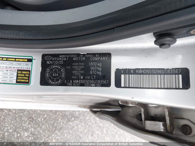 Aukcja sprzedaży 2006 Hyundai Elantra Gls/gt/limited, vin: KMHDN55D96U183567, numer aukcji: 40075761