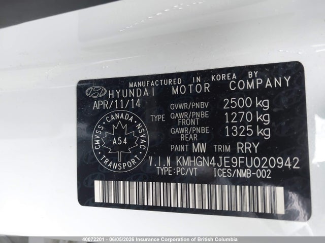 Hyundai Genesis 3.8l 2015 KMHGN4JE9FU020942 Image 9