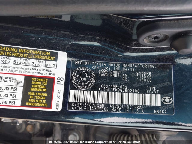 Продажа на аукционе авто 2016 Toyota Camry, vin: 4T1BF1FK8GU602486, номер лота: 40075804