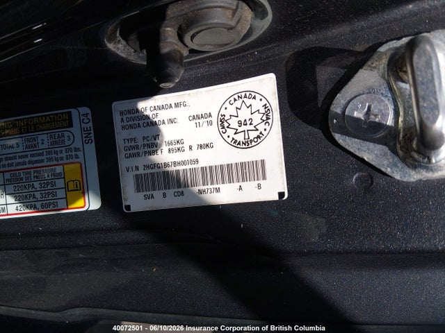 Продаж на аукціоні авто 2011 Honda Civic Lx, vin: 2HGFG1B67BH001059, номер лоту: 40072501