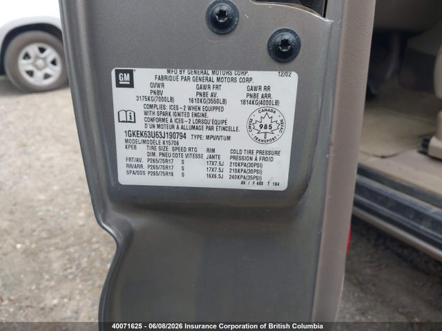 Aukcja sprzedaży 2003 Gmc Yukon Denali Denali, vin: 1GKEK63U63J190794, numer aukcji: 40071625
