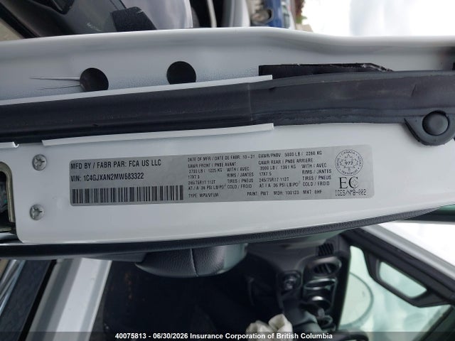 Продаж на аукціоні авто 2021 Jeep Wrangler Sport S, vin: 1C4GJXAN2MW683322, номер лоту: 40075813
