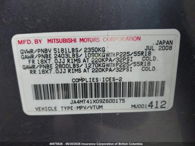 Продажа на аукционе авто 2009 Mitsubishi Outlander Xls, vin: JA4MT41X09Z600175, номер лота: 40075826