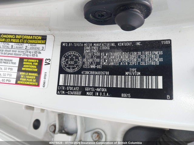 Продаж на аукціоні авто 2010 Toyota Venza, vin: 4T3BK3BB9AU026788, номер лоту: 40075828