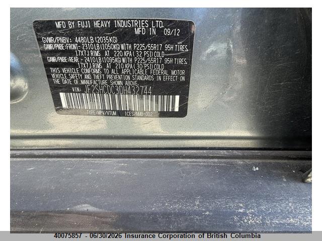 Продажа на аукционе авто 2013 Subaru Forester 2.5x Convenience Package, vin: JF2SHCDC3DH432744, номер лота: 40075857