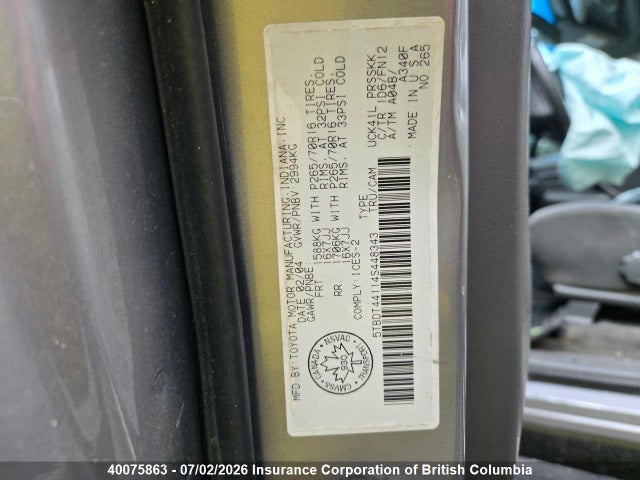 2004 Toyota Tundra Double Cab Sr5 მანქანა იყიდება აუქციონზე, vin: 5TBDT44114S448343, აუქციონის ნომერი: 40075863