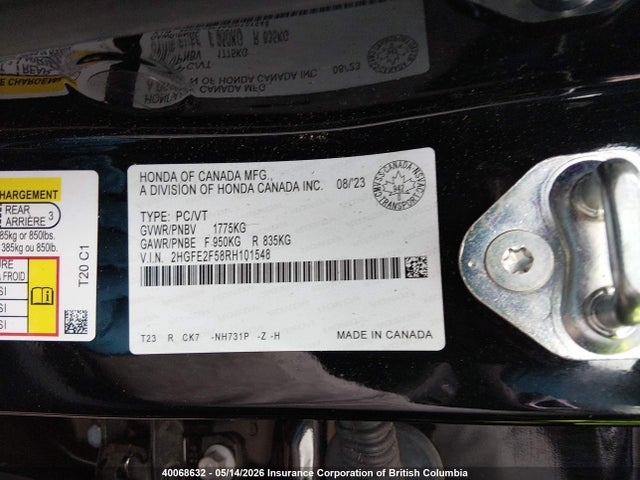 2024 Honda Civic Sport მანქანა იყიდება აუქციონზე, vin: 2HGFE2F58RH101548, აუქციონის ნომერი: 40068632