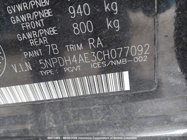 Aukcja sprzedaży 2012 Hyundai Elantra Gls/limited, vin: 5NPDH4AE3CH077092, numer aukcji: 40071886