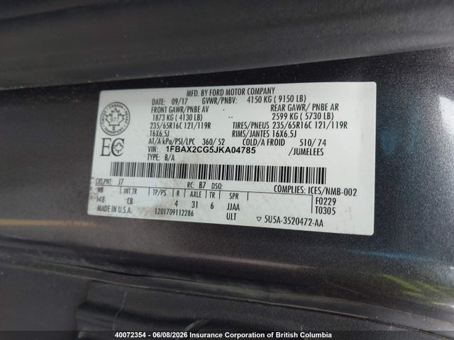 1FBAX2CG5JKA04785 Ford Transit T-350