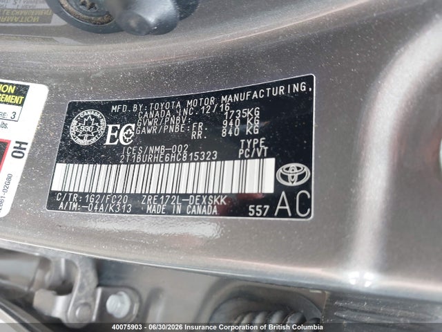 2017 Toyota Corolla Se მანქანა იყიდება აუქციონზე, vin: 2T1BURHE6HC815323, აუქციონის ნომერი: 40075903