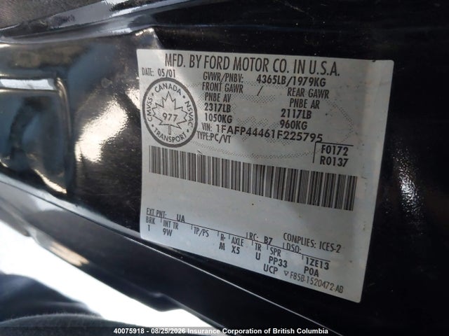 Продажа на аукционе авто 2001 Ford Mustang, vin: 1FAFP44461F225795, номер лота: 40075918