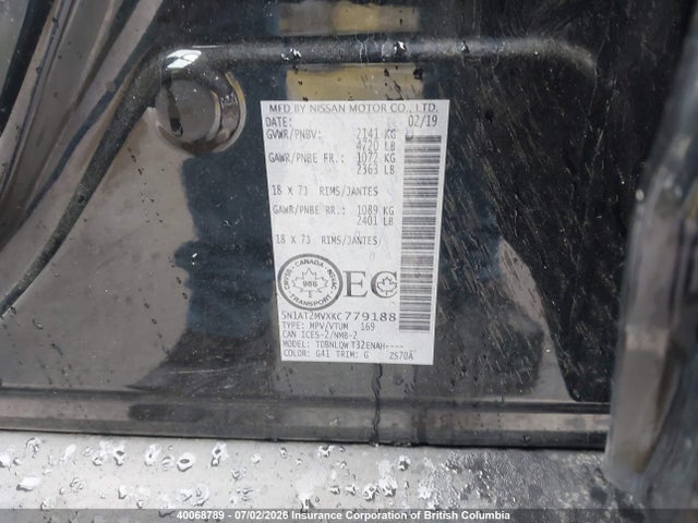 Aukcja sprzedaży 2019 Nissan Rogue S/sl/sv, vin: 5N1AT2MVXKC779188, numer aukcji: 40068789