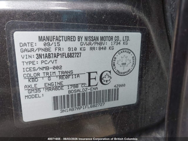 Aukcja sprzedaży 2015 Nissan Sentra S/sv/sr/sl, vin: 3N1AB7AP1FL682727, numer aukcji: 40071655