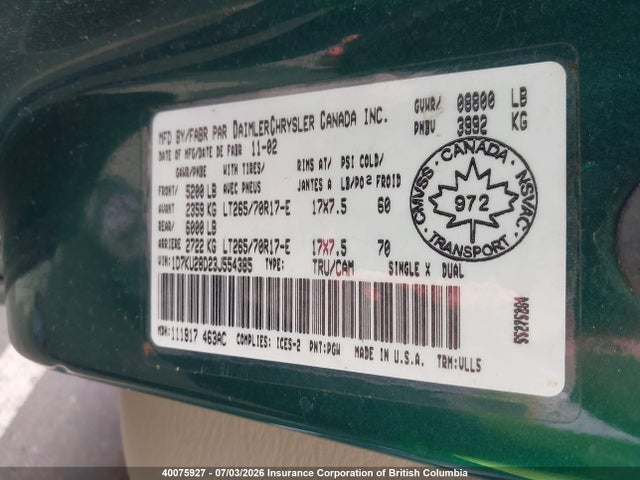Aukcja sprzedaży 2003 Dodge Ram 2500 Slt/laramie/st, vin: 1D7KU28D23J554385, numer aukcji: 40075927
