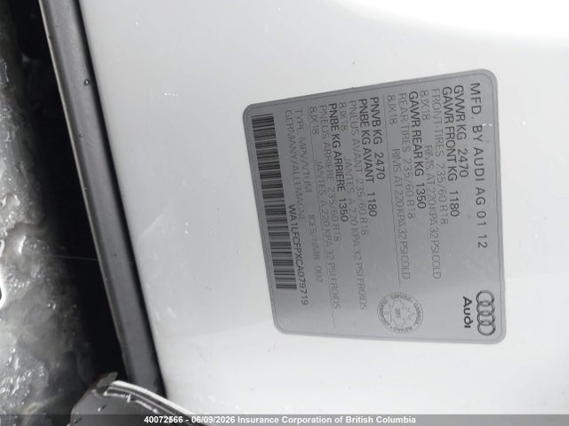 Продажа на аукционе авто 2012 Audi Q5 Premium Plus, vin: WA1LFCFPXCA079719, номер лота: 40072566