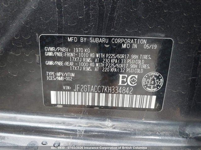 Subaru Crosstrek Premium 2019 JF2GTACC7KH334842 Image 9