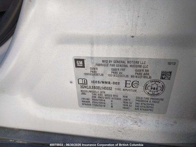 Продажа на аукционе авто 2014 Chevrolet Trax, vin: 3GNCJLEB0EL145532, номер лота: 40075933