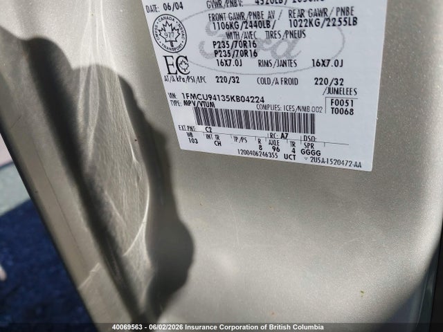 2005 Ford Escape Limited მანქანა იყიდება აუქციონზე, vin: 1FMCU94135KB04224, აუქციონის ნომერი: 40069563