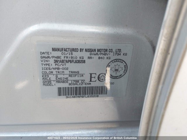 3N1AB7AP6FL635208 Nissan Sentra S/sv/sr/sl