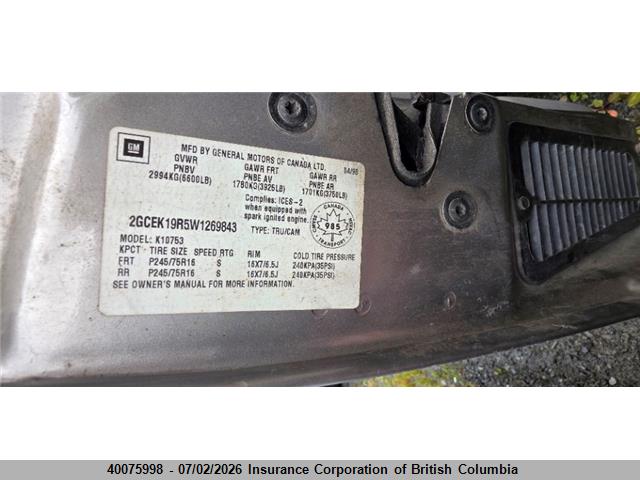 1998 Chevrolet Sierra მანქანა იყიდება აუქციონზე, vin: 2GCEK19R5W1269843, აუქციონის ნომერი: 40075998