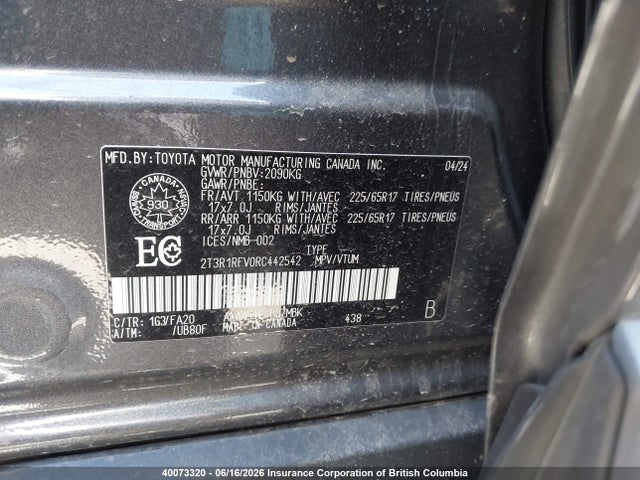 2024 Toyota Rav4 Xle/xle Premium მანქანა იყიდება აუქციონზე, vin: 2T3R1RFV0RC442542, აუქციონის ნომერი: 40073320